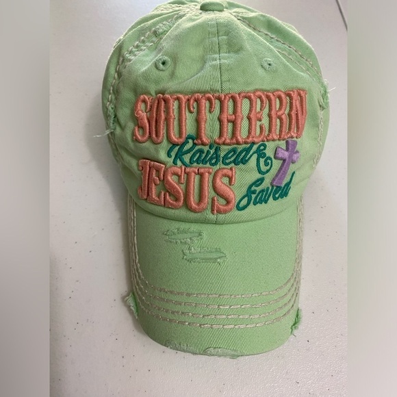 KBethos Vintage Distressed Embroidered Southern Raised Jesus Saved Ball Hat - Picture 1 of 8